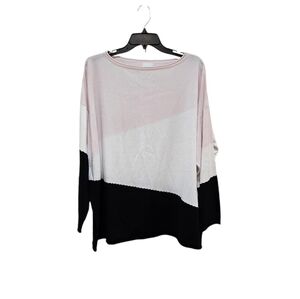 Planet by Lauren‎ G O/S Pink White Black Colorblock Boxy Art To Wear Sweater